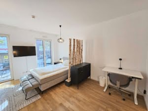 VERMIETET! Neubau 2020 – Ab 15.10.24 schick möbliertes 1-Zimmer Apt mit Balkon & Parkettboden- zentrOstend Lage