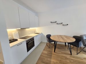 VERMIETET! Neubau 2020 – Ab 15.10.24 schick möbliertes 1-Zimmer Apt mit Balkon & Parkettboden- zentrOstend Lage