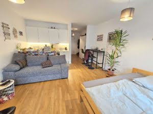 VERMIETET! Richtig schickes 1-Zimmer Apartment (Neubau 2020) mit Balkon, Parkett, EBK – zentr. Ostend Lage