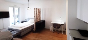 Möbliertes Wohnen auf Zeit! Neubau 2020 – Schick möbliertes 1-Zimmer Apartment mit Balkon & Parkettboden- zentrale Ostend Lage