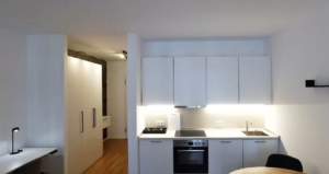 Möbliertes Wohnen auf Zeit! Neubau 2020 – Schick möbliertes 1-Zimmer Apartment mit Balkon & Parkettboden- zentrale Ostend Lage