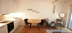 Möbliertes Wohnen auf Zeit! Neubau 2020 – Schick möbliertes 1-Zimmer Apartment mit Balkon & Parkettboden- zentrale Ostend Lage