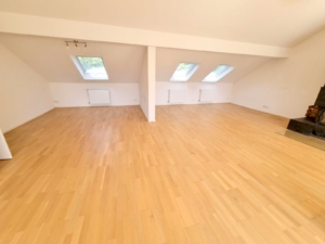 VERMIETET! Stylisch + viel Platz! Sonnige 3-Zimmer DG Wohnung: Kamin – 2 Bäder + Einbauküche – FFM-Fechenheim