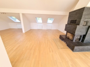 VERMIETET! Stylisch + viel Platz! Sonnige 3-Zimmer DG Wohnung: Kamin – 2 Bäder + Einbauküche – FFM-Fechenheim