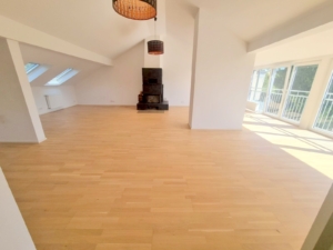 VERMIETET! Stylisch + viel Platz! Sonnige 3-Zimmer DG Wohnung: Kamin – 2 Bäder + Einbauküche – FFM-Fechenheim