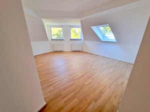 VERMIETET! Stylisch + viel Platz! Sonnige 3-Zimmer DG Wohnung: Kamin – 2 Bäder + Einbauküche – FFM-Fechenheim