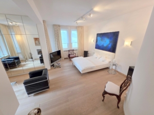 VERMIETET! Koffer auspacken und zu Hause sein! Groß + Stylisch – ein tolles Studio! 1 Zimmer + sep. Wohnküche + Terrasse – Top Lage Sachsenhausen