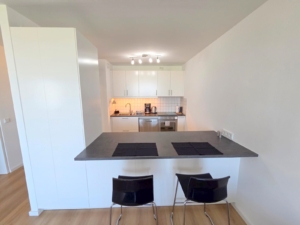 VERMIETET! Erstbezug nach Renovierung! Schicke + voll möblierte 2 Zimmerwohnung mit Balkon im 9. OG + TG-KFZ-Platz – zentral in Eschborn
