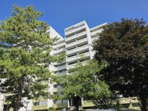 VERMIETET! Ganz oben mit tollem Blick! Neu Renoviert! 3 sonnige Zimmer mit Süd- Balkon + neuer Einbauküche + TG Platz in Oberrad!