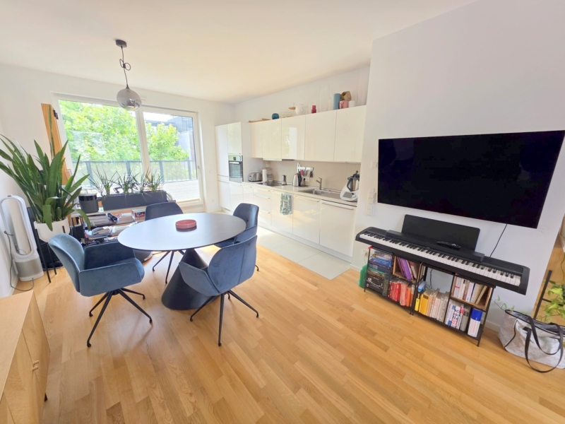 Neubau in 2020! Große 2-Zimmer Penthouse mit 2 Terrassen, Parkett, Einbauküche, Klimaanlage – zentr. Ostend Lage
