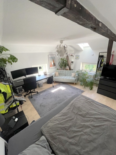 Altbaucharme pur.: Gemütliches 1 Zimmer Apartment im DG + Wohnküche – zentral im Ostend